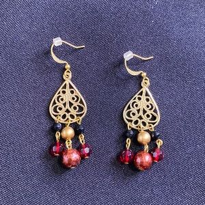 Red Bead Dangle Earrings